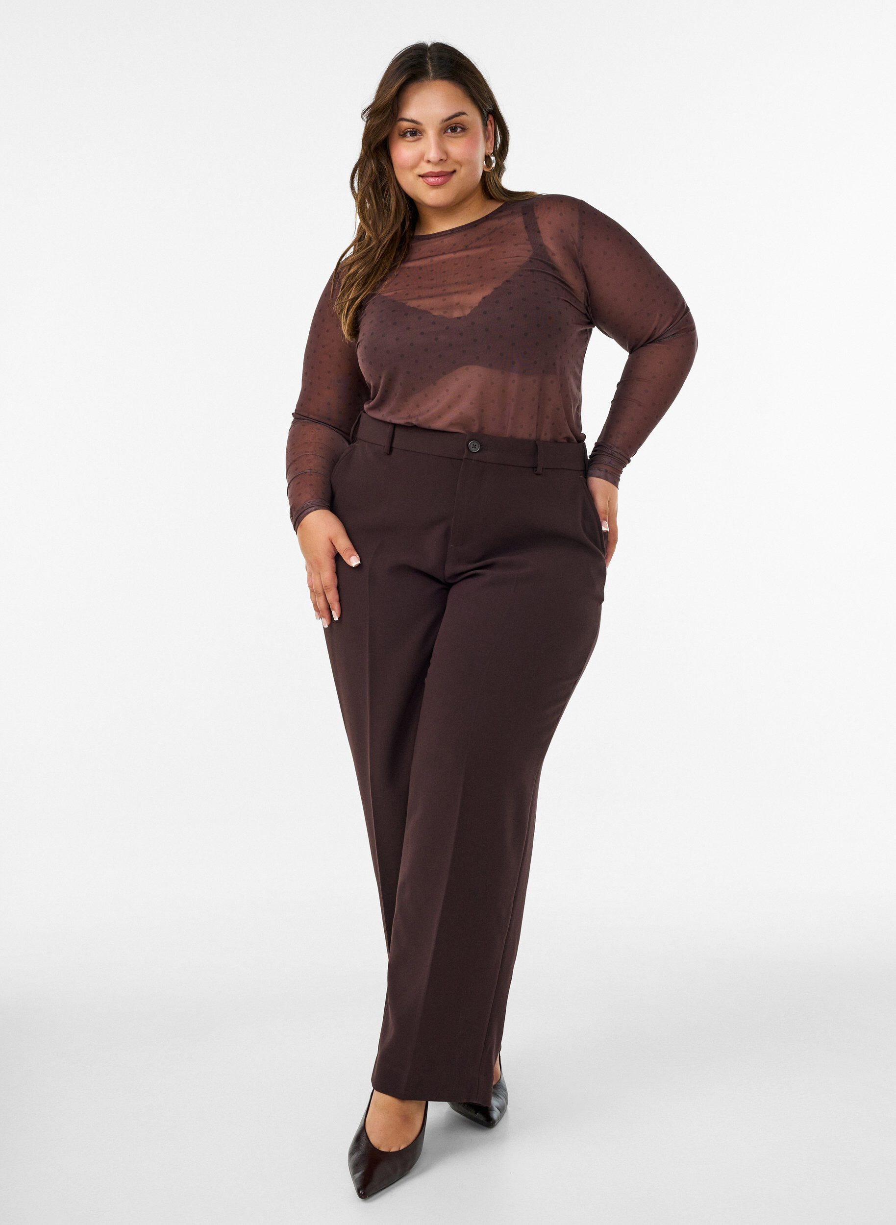 ZizziBlouse en maille avec imprim&eacute;, Marron, Model image number 1