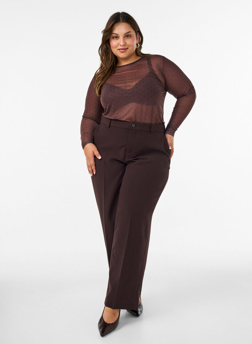 Blouse en maille avec imprim&eacute;, Marron, Model image number 1