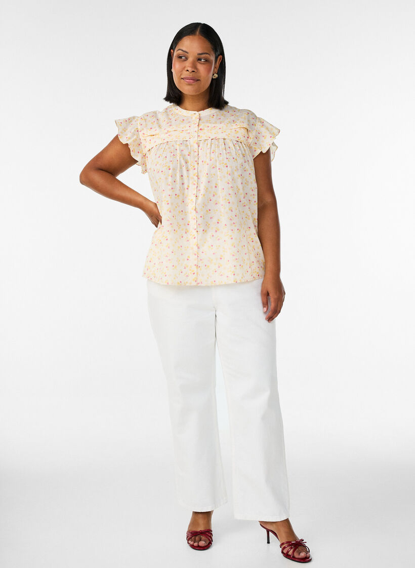 Mouwloze A-lijn katoenen blouseshirt, Geel, Model image number 1