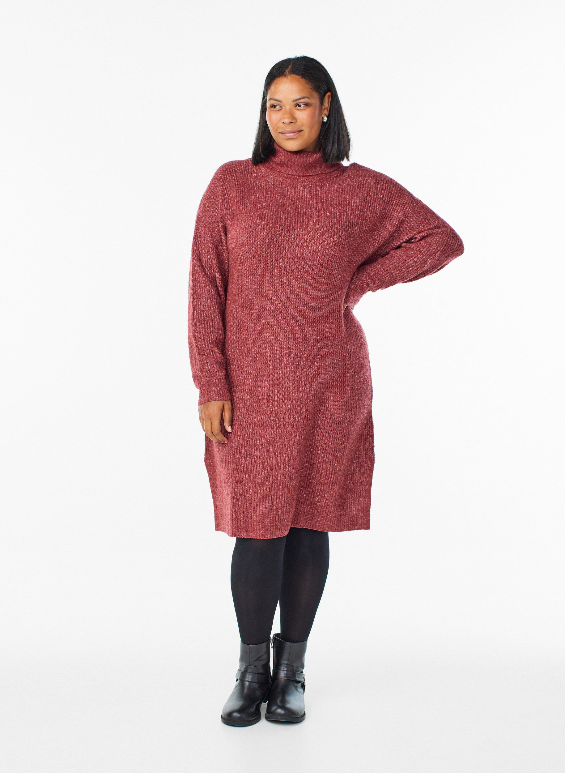 ZizziGebreide jurk met col, Rood, Model image number 0