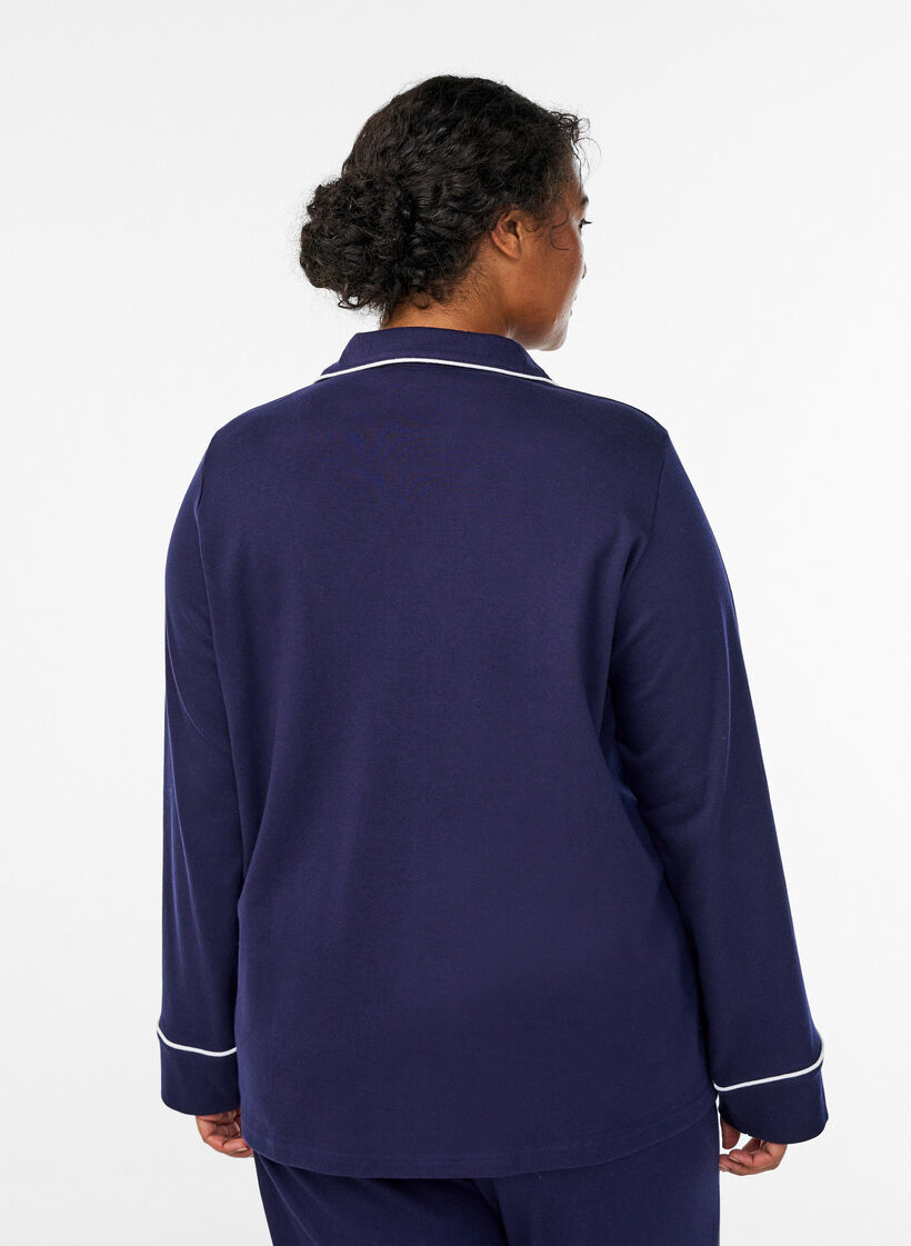 Chemise de pyjama en coton avec poche poitrine, Bleu, Model image number 2