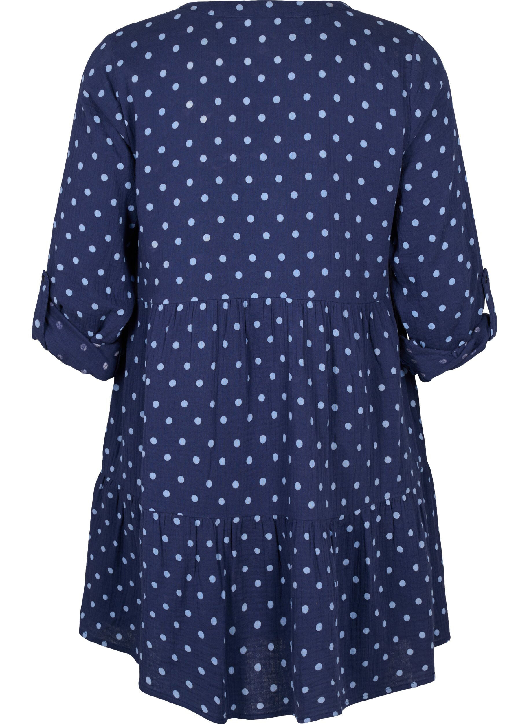 Zizzi Robe courte en mousseline de coton &agrave; pois, Bleu, Packshot image number 1
