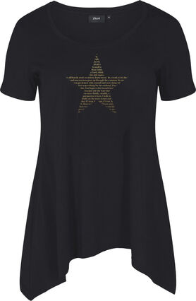 Katoenen t-shirt met korte mouwen en a-lijn, Black w. Gold Star, Packshot image number 2