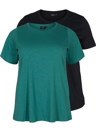 Lot de 2 T-shirt basiques en coton, Antique Green/Black, Packshot image number 0