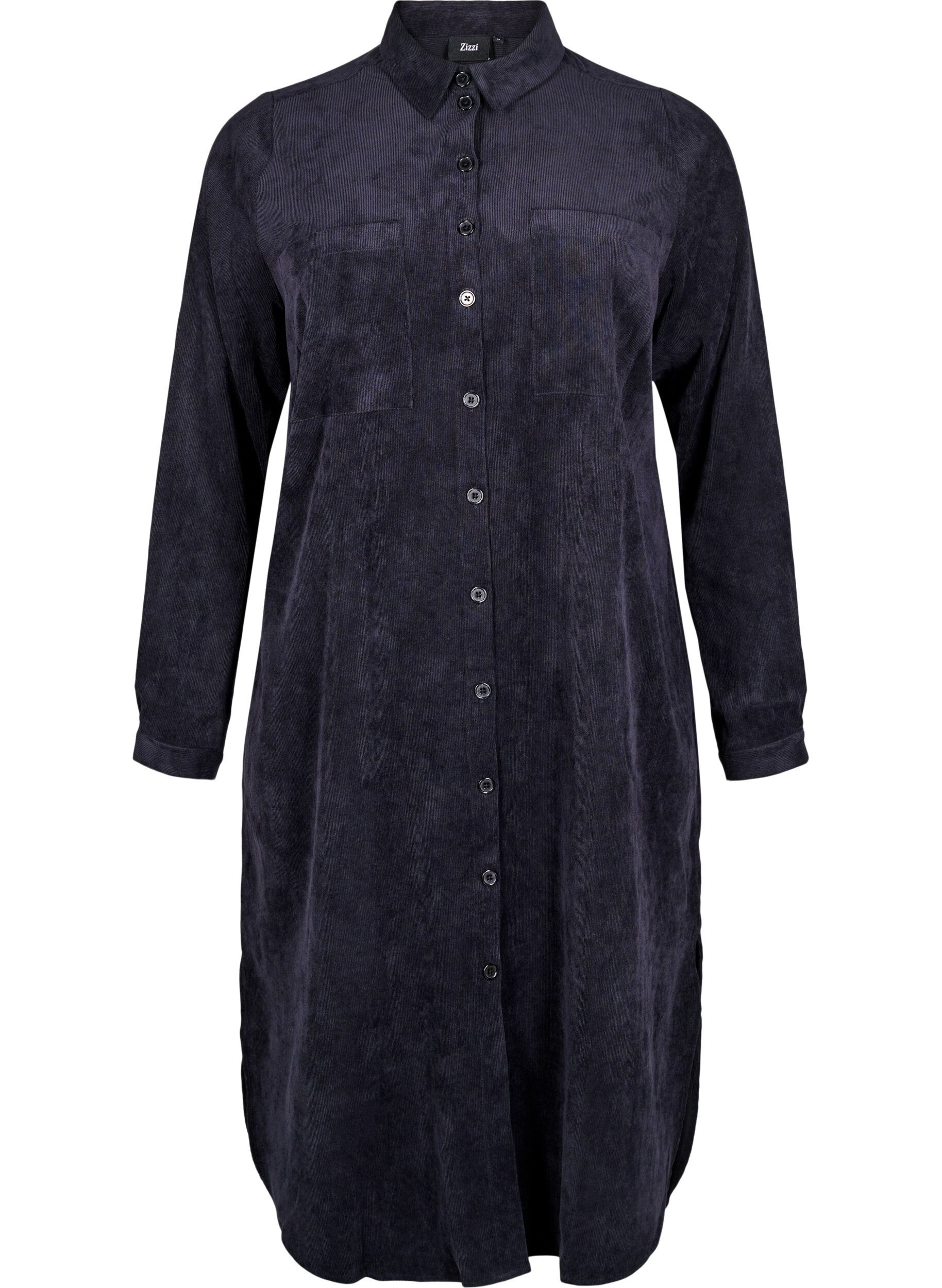 ZizziLange corduroy shirt jurk met knopen, Black, Packshot image number 0