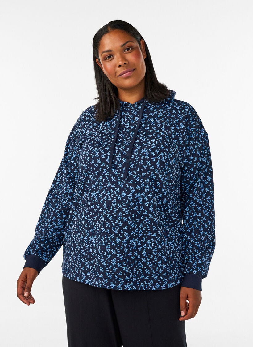 Sweat &agrave; capuche avec imprim&eacute; int&eacute;gral, Bleu, Model image number 0