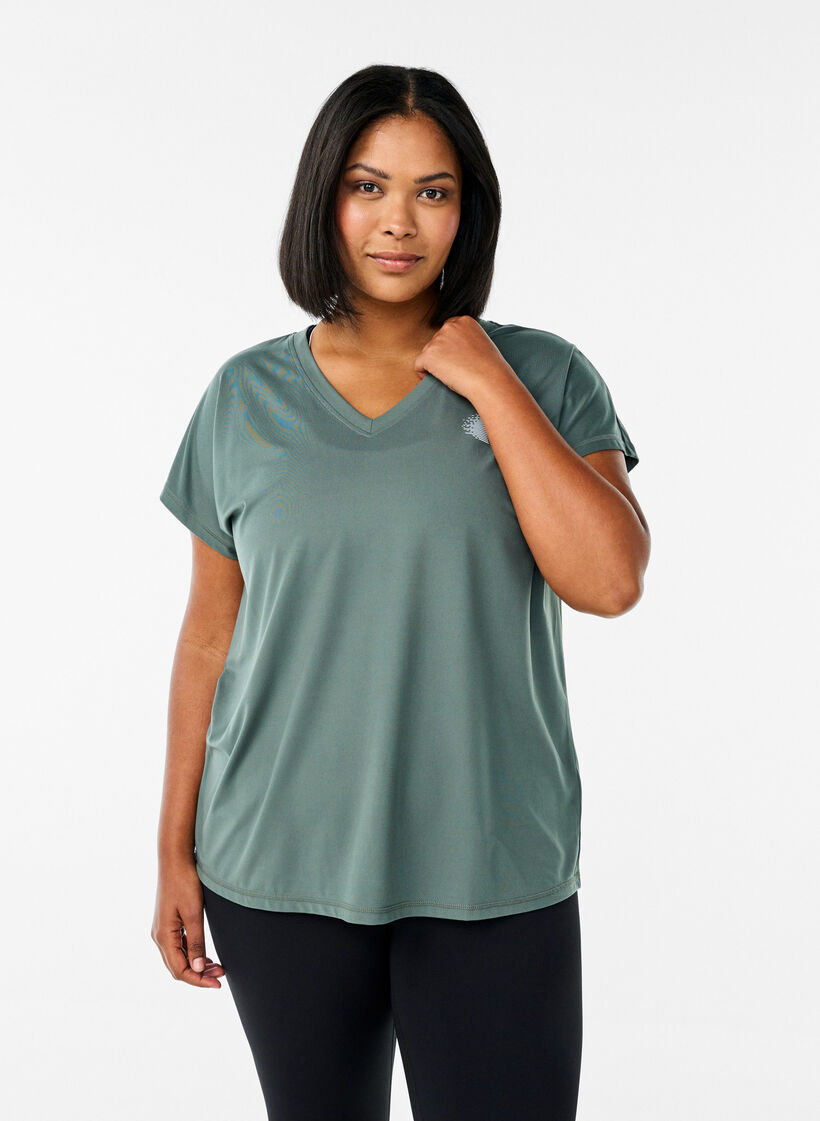 T-shirt de sport ample avec col en v, Vert clair, Model image number 0