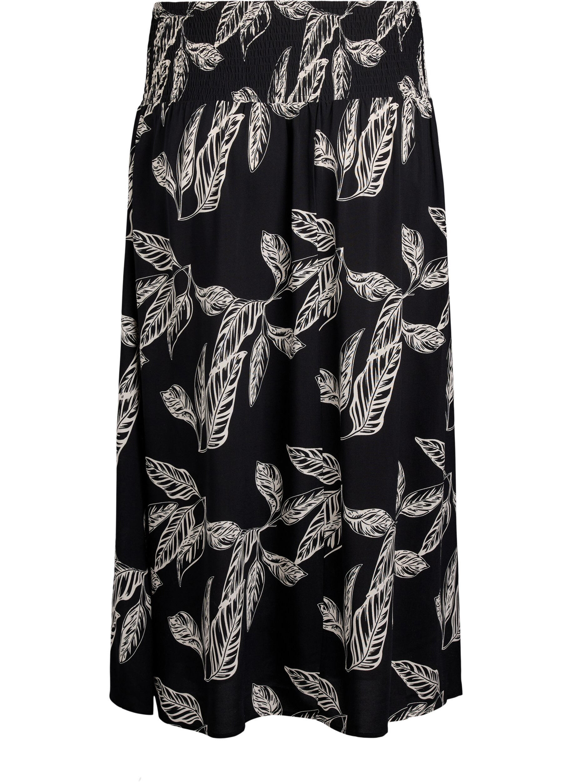 ZizziMaxi rok in viscose met smokwerk, Zwart, Packshot image number 1
