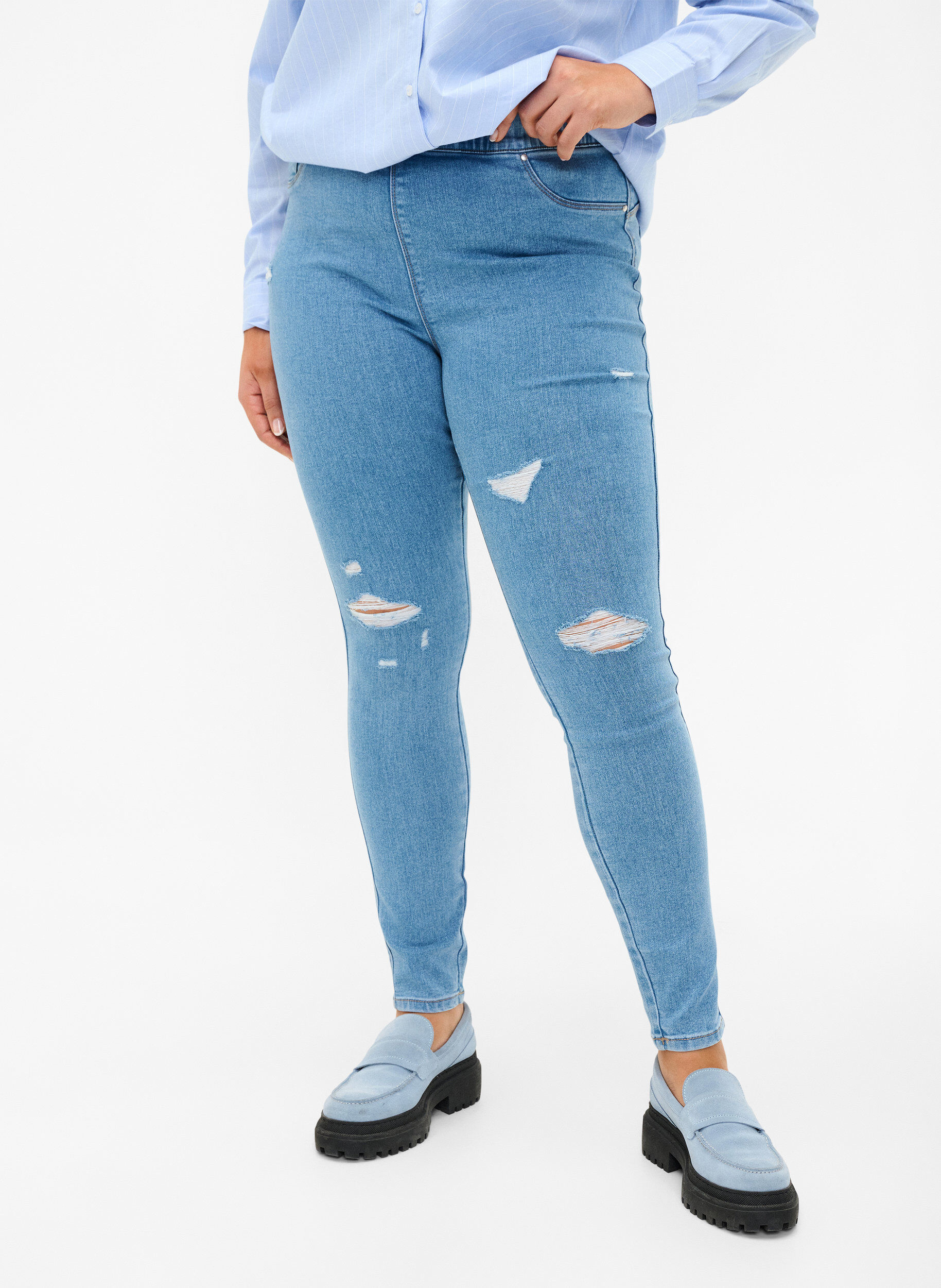 ZizziGescheurde jeggings, Light Blue, Model image number 2