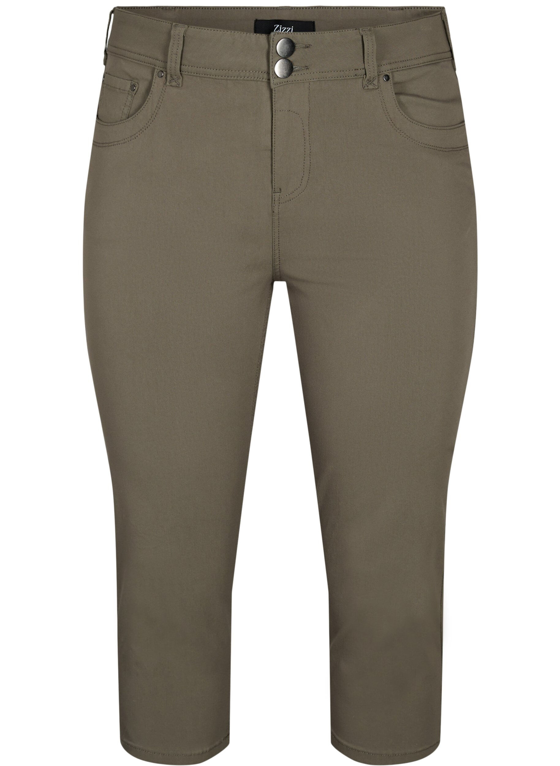 Zizzi Pantalon capri ajust&eacute; en m&eacute;lange de viscose, Dusty Olive, Packshot image number 0