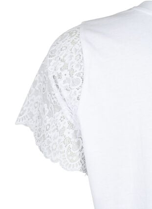 T-shirt en coton à manches courtes en dentelle, Bright White, Packshot image number 3