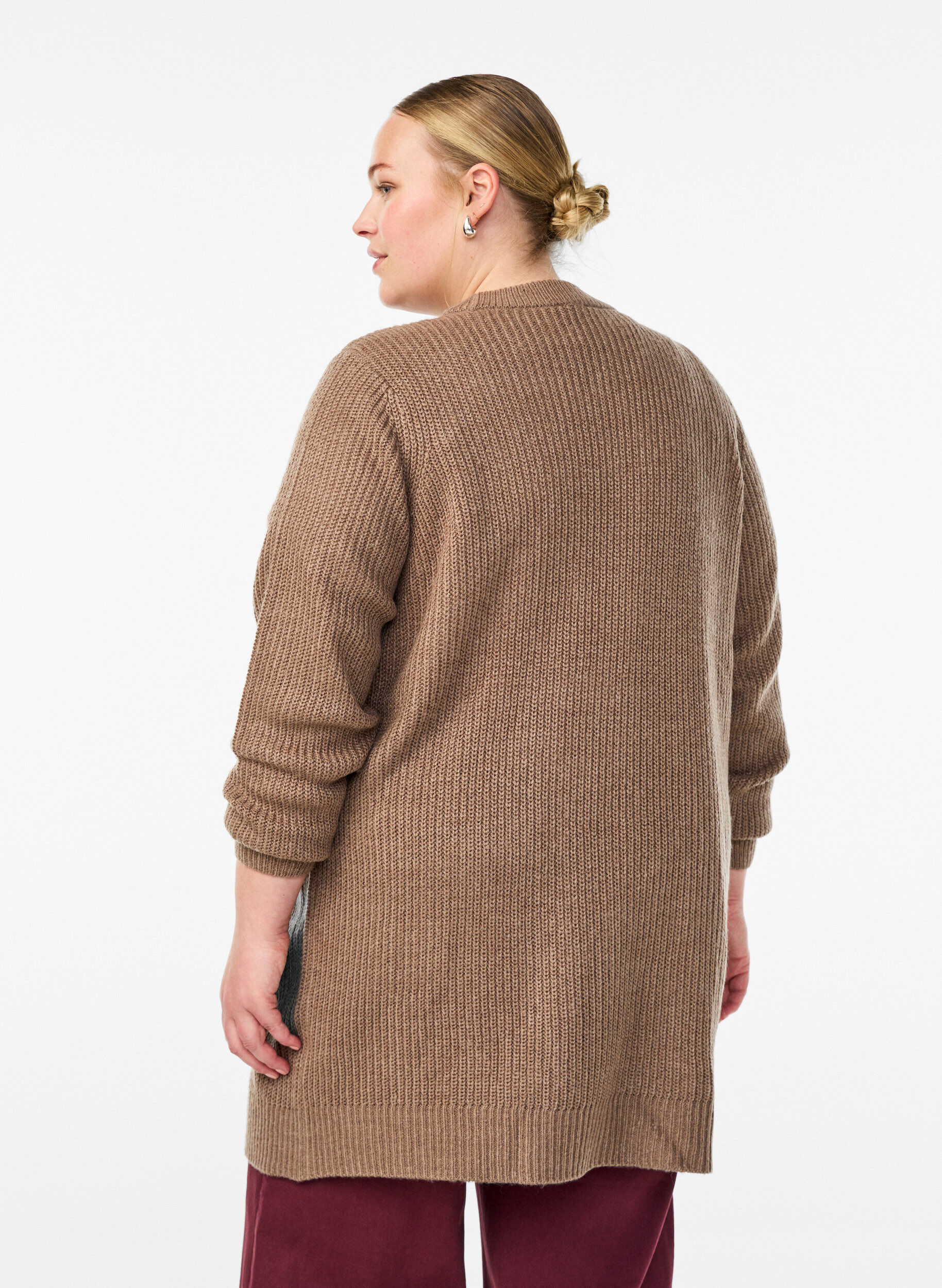 Zizzi FLASH - Cardigan long en maille c&ocirc;tel&eacute;e avec poches, Marron, Model image number 2