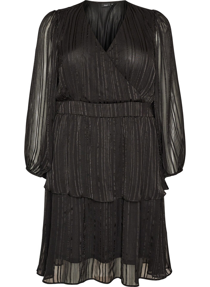 Robe longueur genou &agrave; rayures transparentes et effet portefeuille, Noir, Packshot image number 0