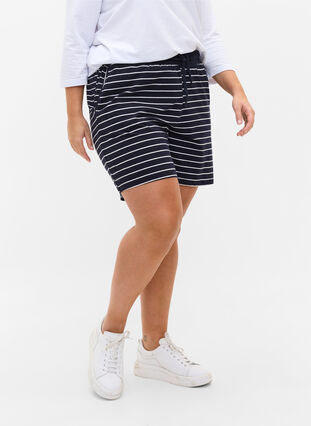 Short en coton avec poches, Blue Stripe, Model image number 2