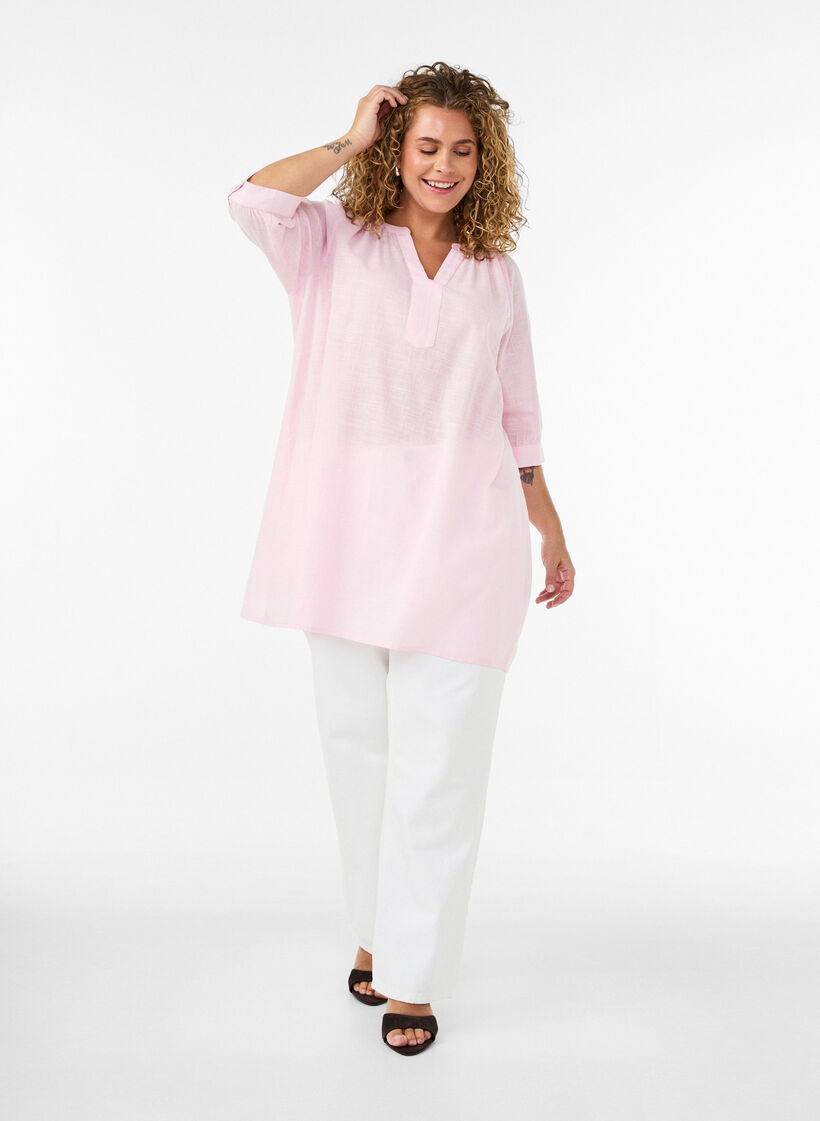 Katoenen tuniek met V-hals, Roze, Model image number 1
