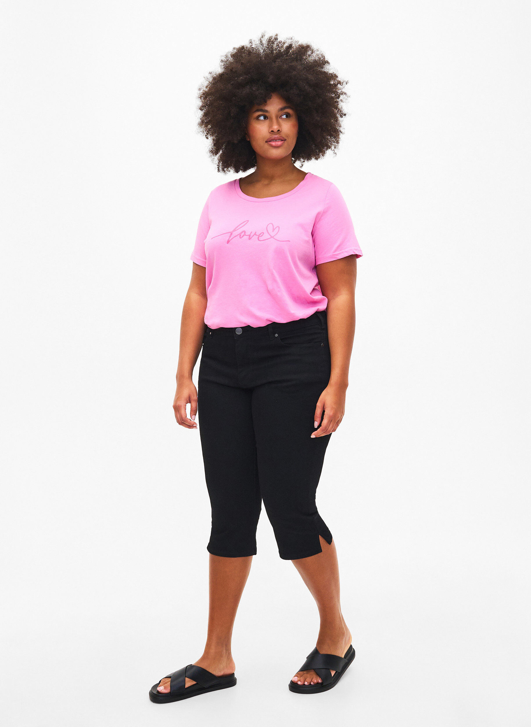 ZizziKatoenen T-shirt met ronde hals en print, RoseBloom W. Love, Model image number 2