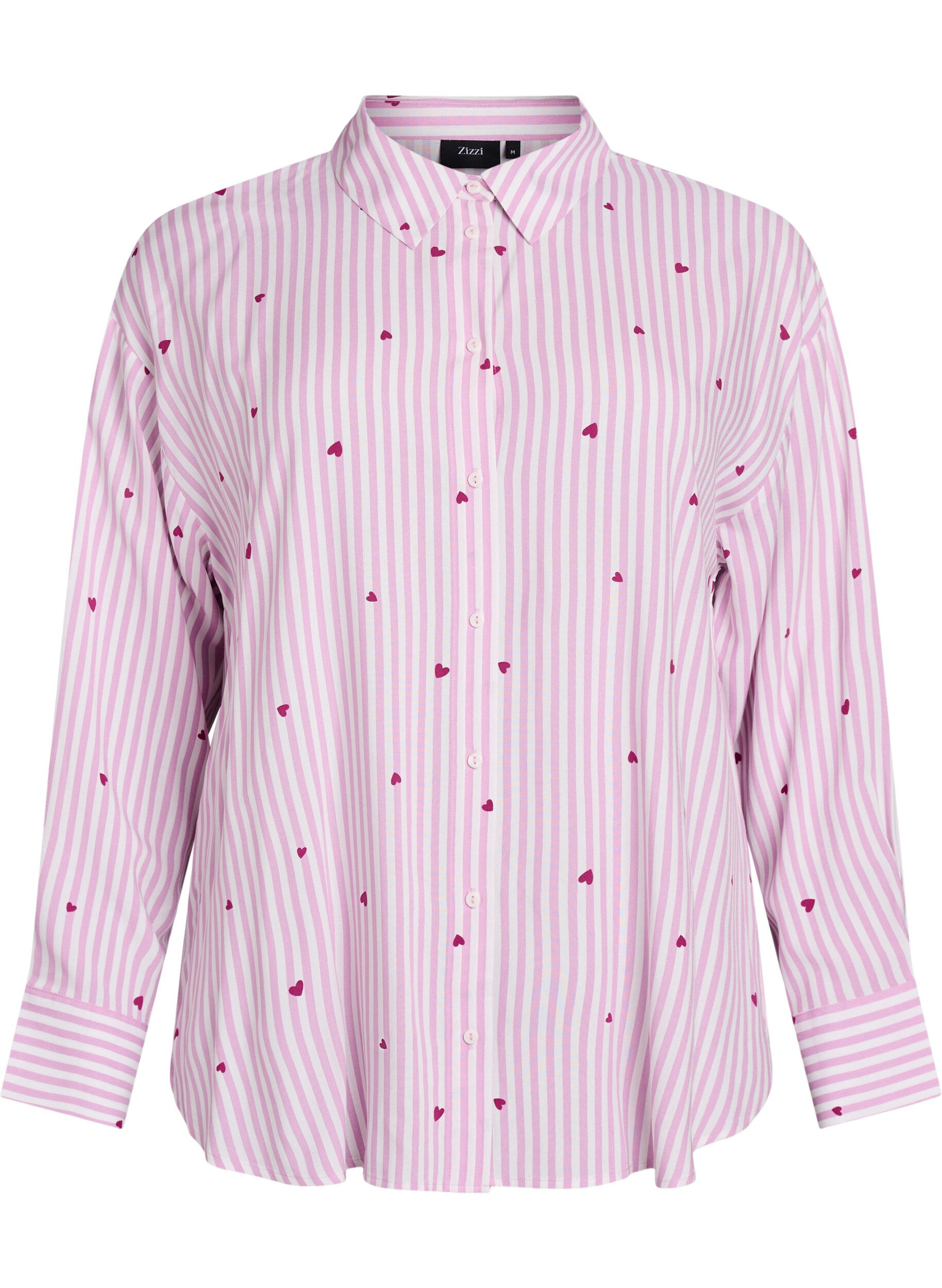 Zizzi Chemise de nuit &agrave; rayures et c&oelig;urs, Rose, Packshot image number 0