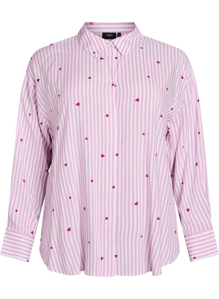 Chemise de nuit &agrave; rayures et c&oelig;urs, Rose, Packshot image number 0