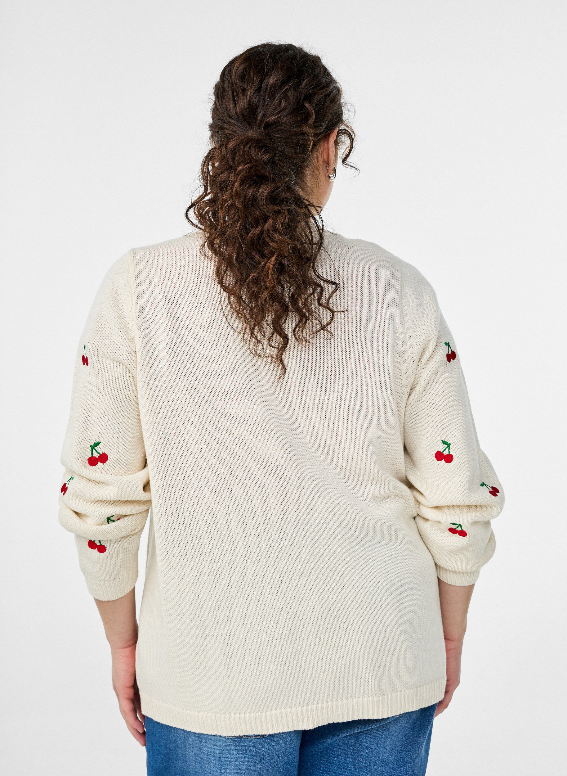 ZizziCardigan en maille avec broderies de cerises, Vanille, Model image number 2