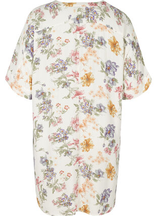 Viscose tuniek met korte mouwen en print, Creme Vintage Flower, Packshot image number 1