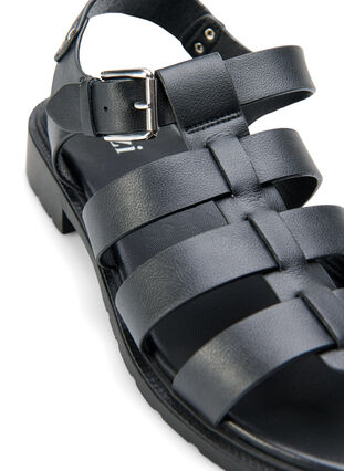 Leren sandaal met brede pasvorm, Black, Packshot image number 3