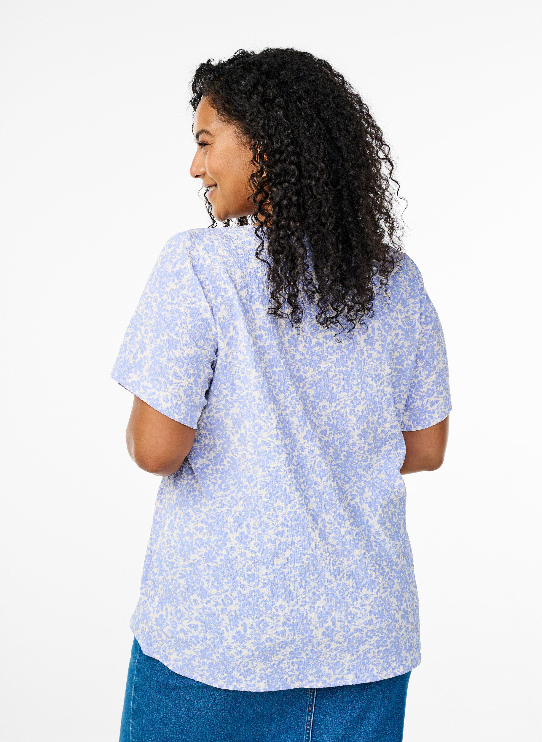 ZizziBlouse met korte mouwen en textuur, Blauw, Model image number 2