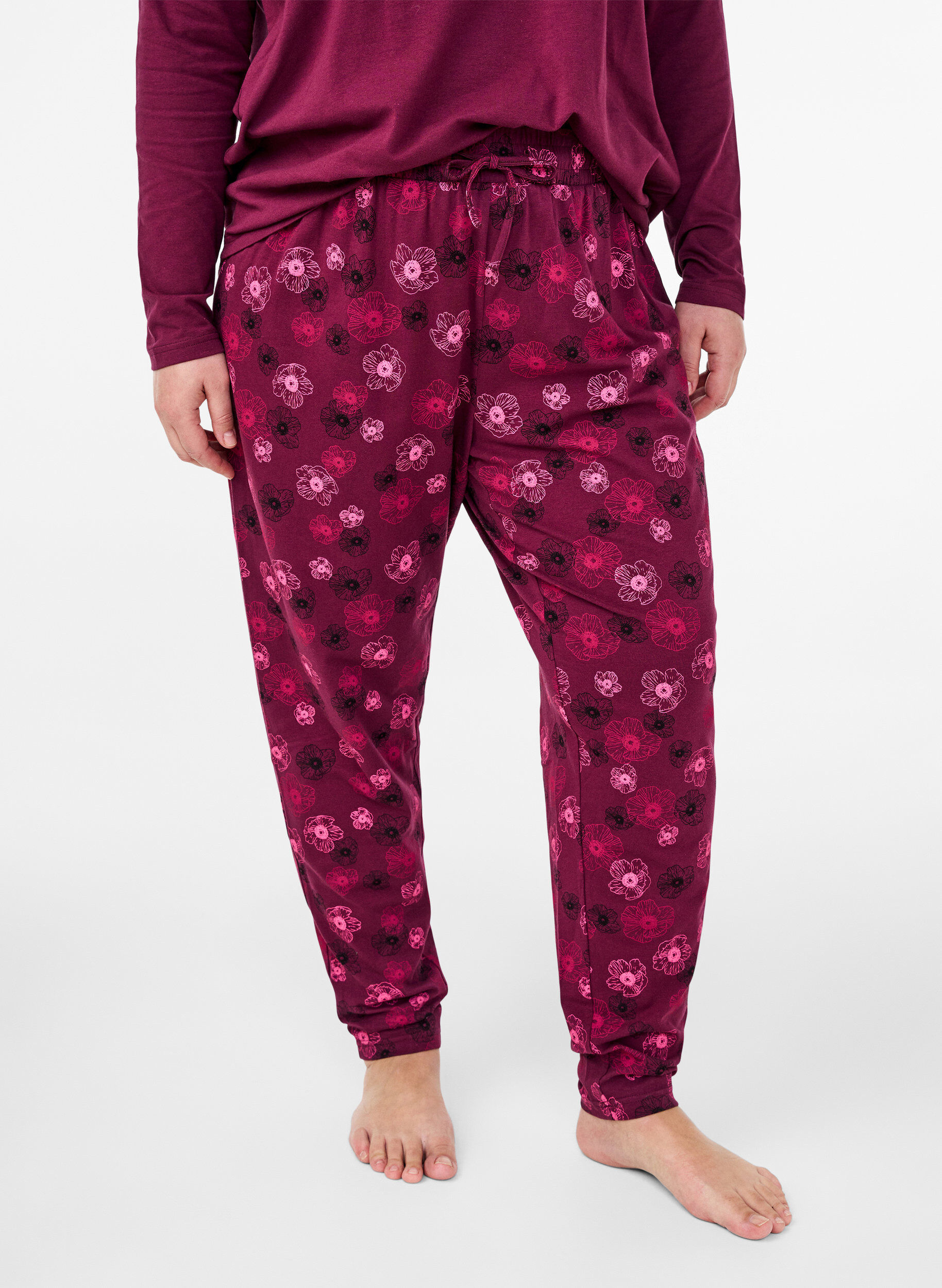 ZizziKleren pyjama broek met print, Donker Bordeaux, Model image number 2