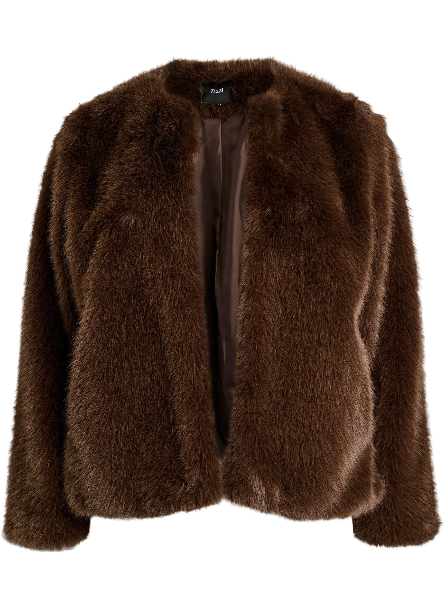 ZizziVeste courte en fausse fourrure ouverte sur le devant, Marron, Packshot image number 0