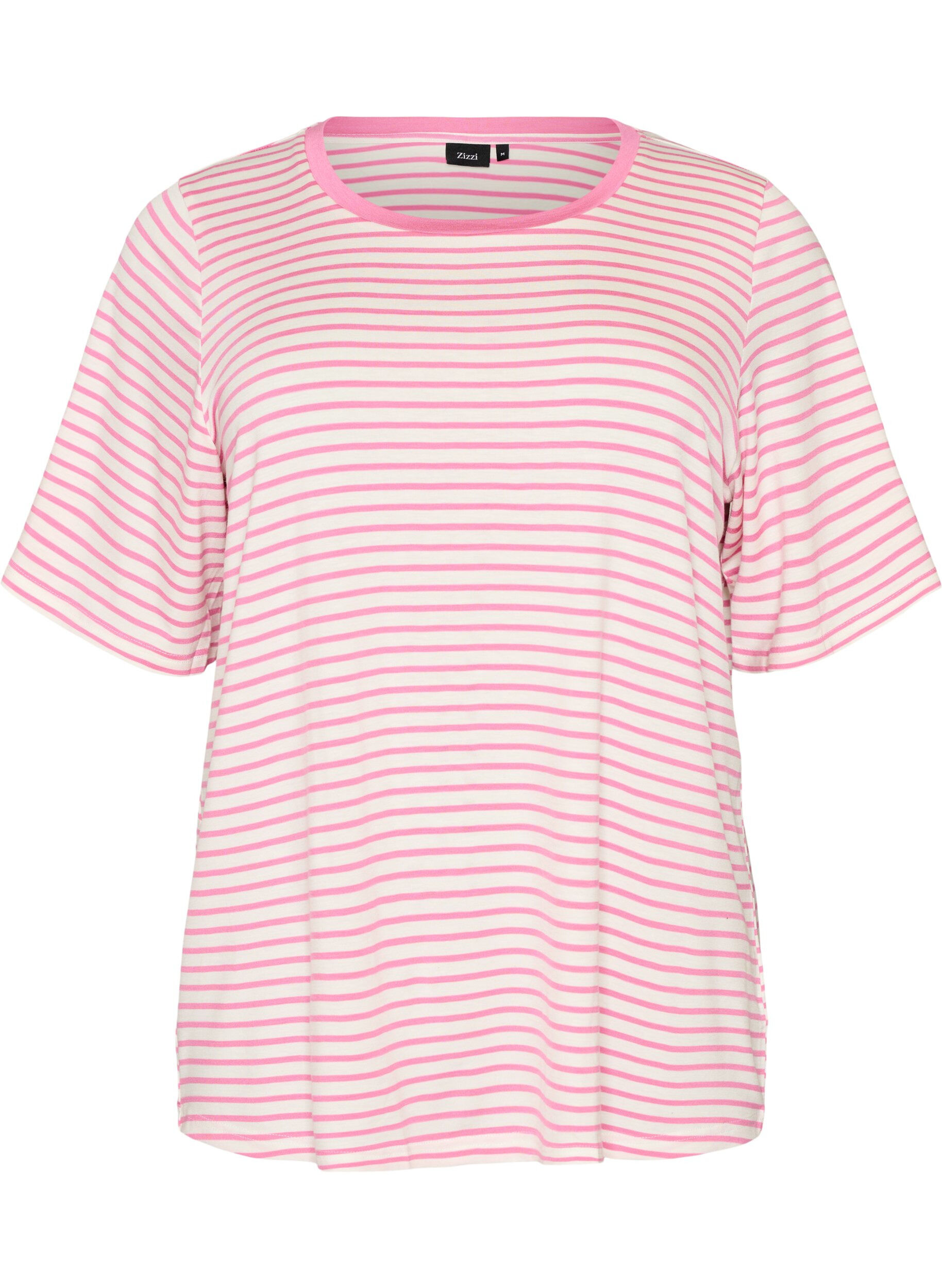ZizziT-shirt met TENCEL&trade; Lyocell en strepen, Roze, Packshot image number 0