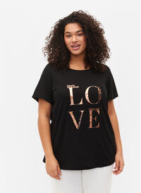 T-shirt en coton à manches courtes avec impression, Black W. Love , Model