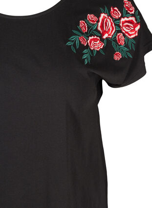 T-shirt en coton à manches courtes avec broderie, Black, Packshot image number 2