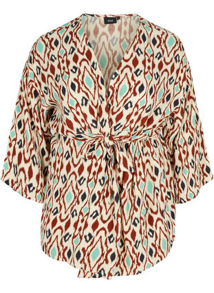 Kimono en viscose avec lien à nouer , Angora AOP, Packshot image number 0