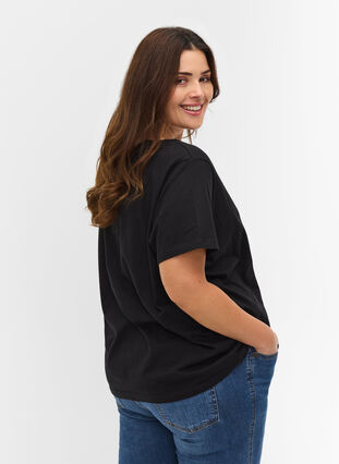 T-shirt en coton bio avec détail dentelle, Black, Model image number 1