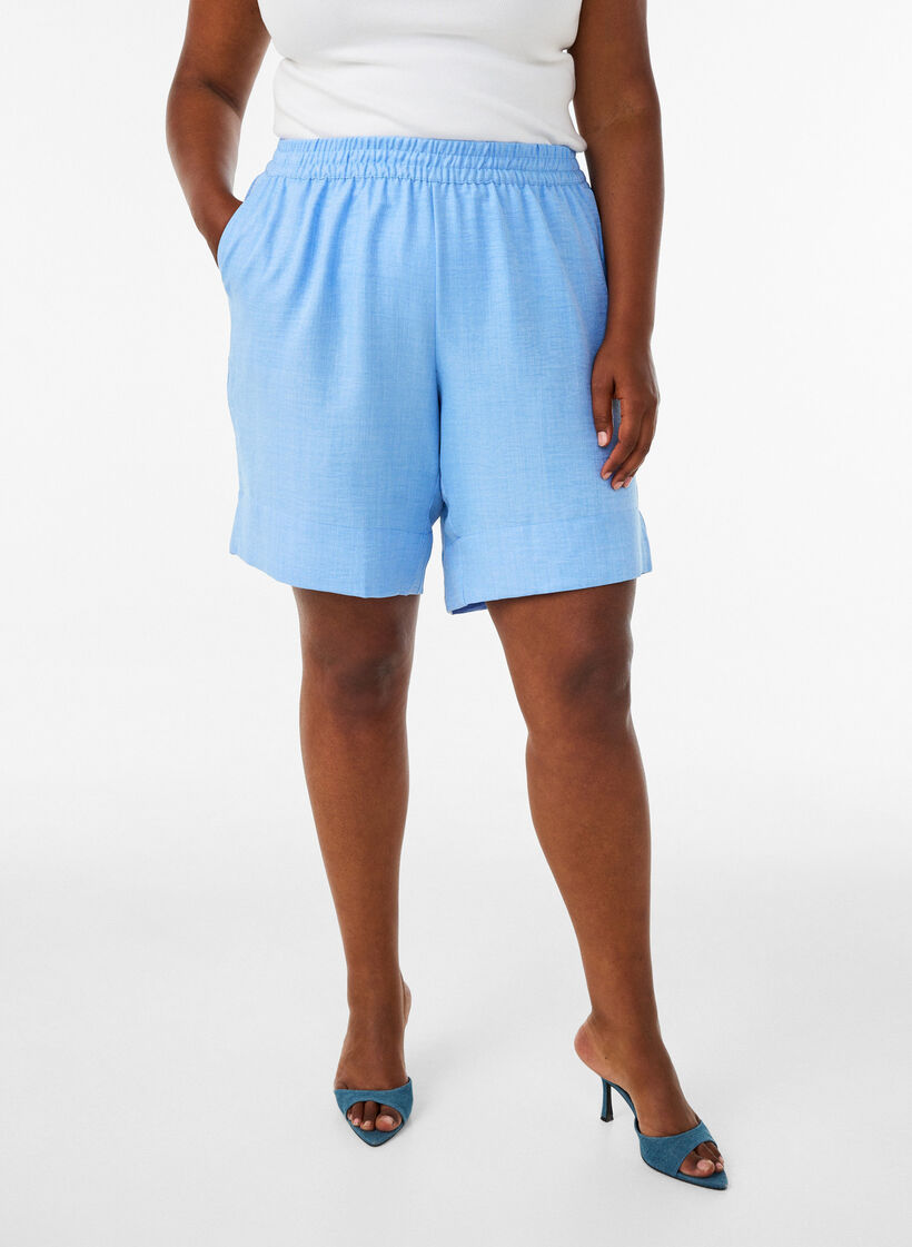 Korte broek met zakken en hoge taille, Blauw, Model image number 0