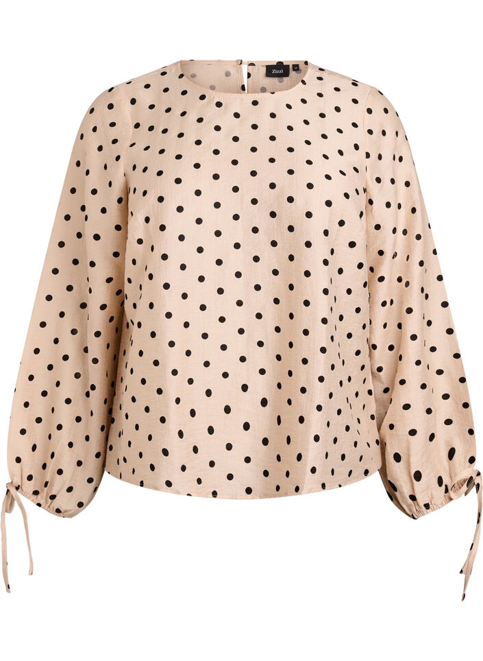 Blouse met stippen en strikdetails, Beige, Packshot image number 0