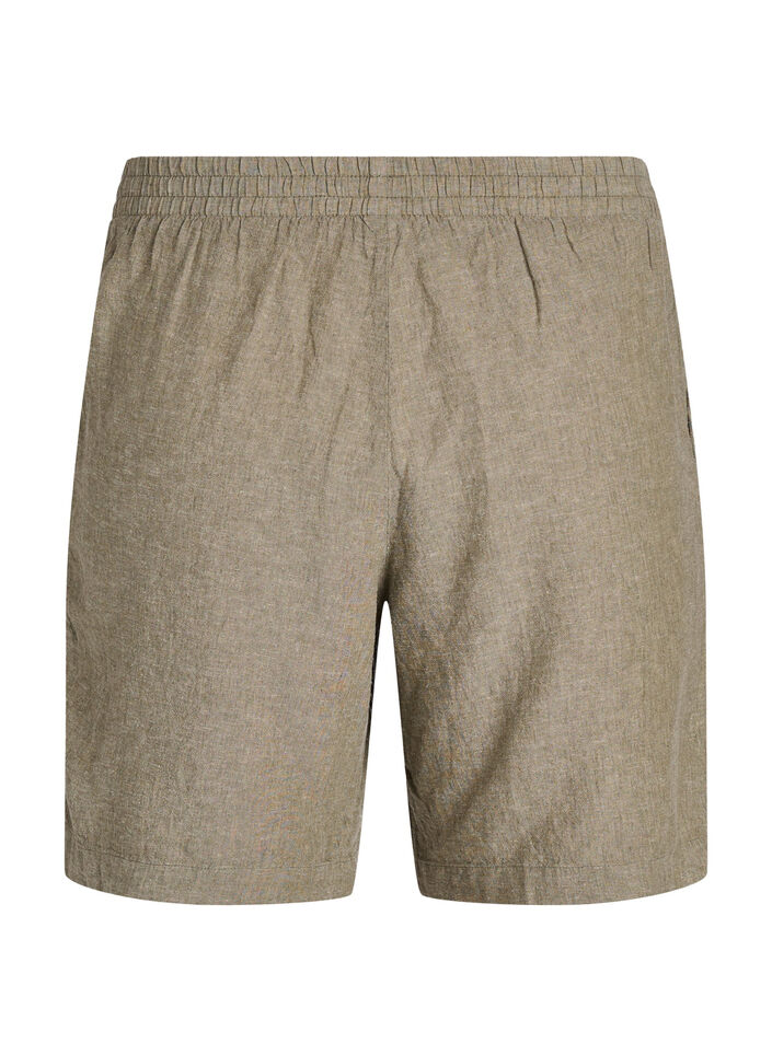 Shorts met hoge taille in linnen en viscose, Groen, Packshot image number 1