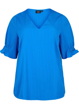 Gestreepte blouse met 1/2 mouwen, Victoria blue, Packshot image number 0