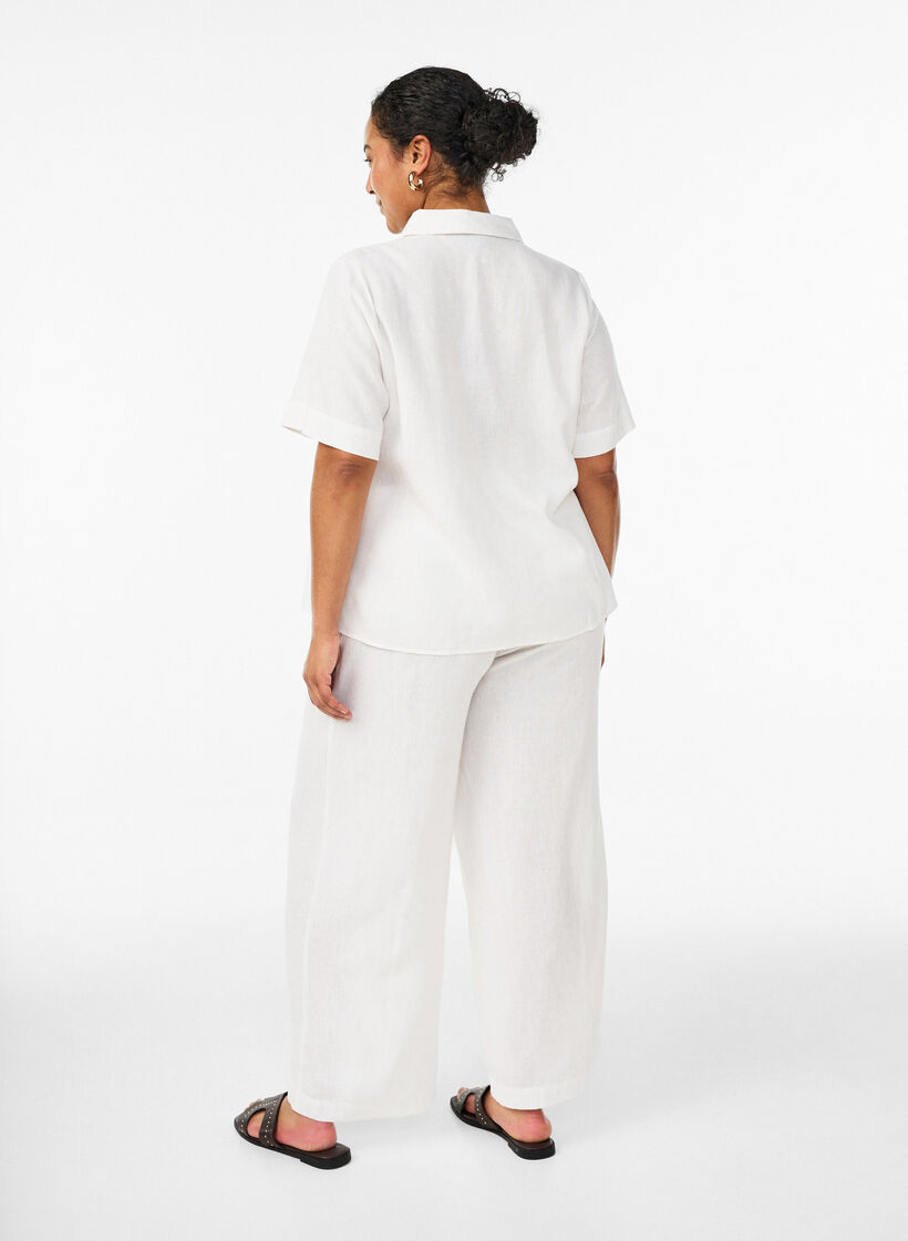 Wijde linnen en viscose broek, Wit, Model image number 1