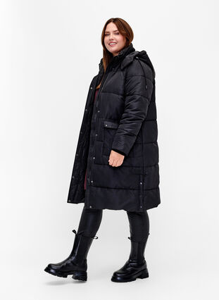 Longue veste polaire avec poches et capuche, Black, Model image number 2