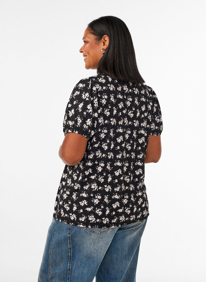 Blouse met lange mouwen en bloemenprint, Zwart, Model image number 2