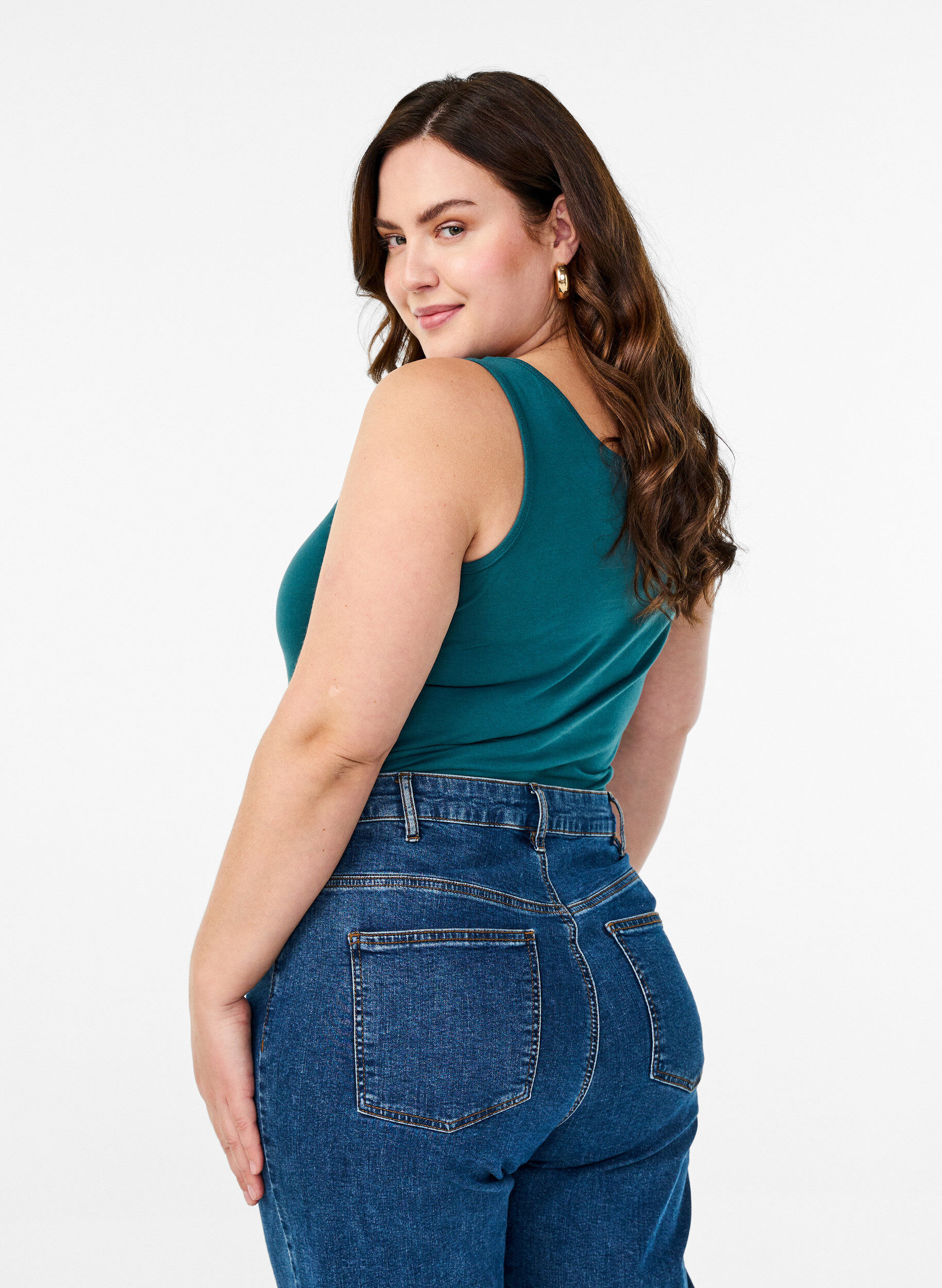 ZizziEffen gekleurd basic top in katoen, Groen, Model image number 2