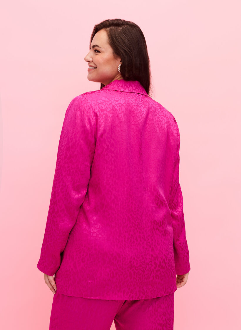 Blazer jacquard ton sur ton en viscose, Rose Violet, Model image number 1