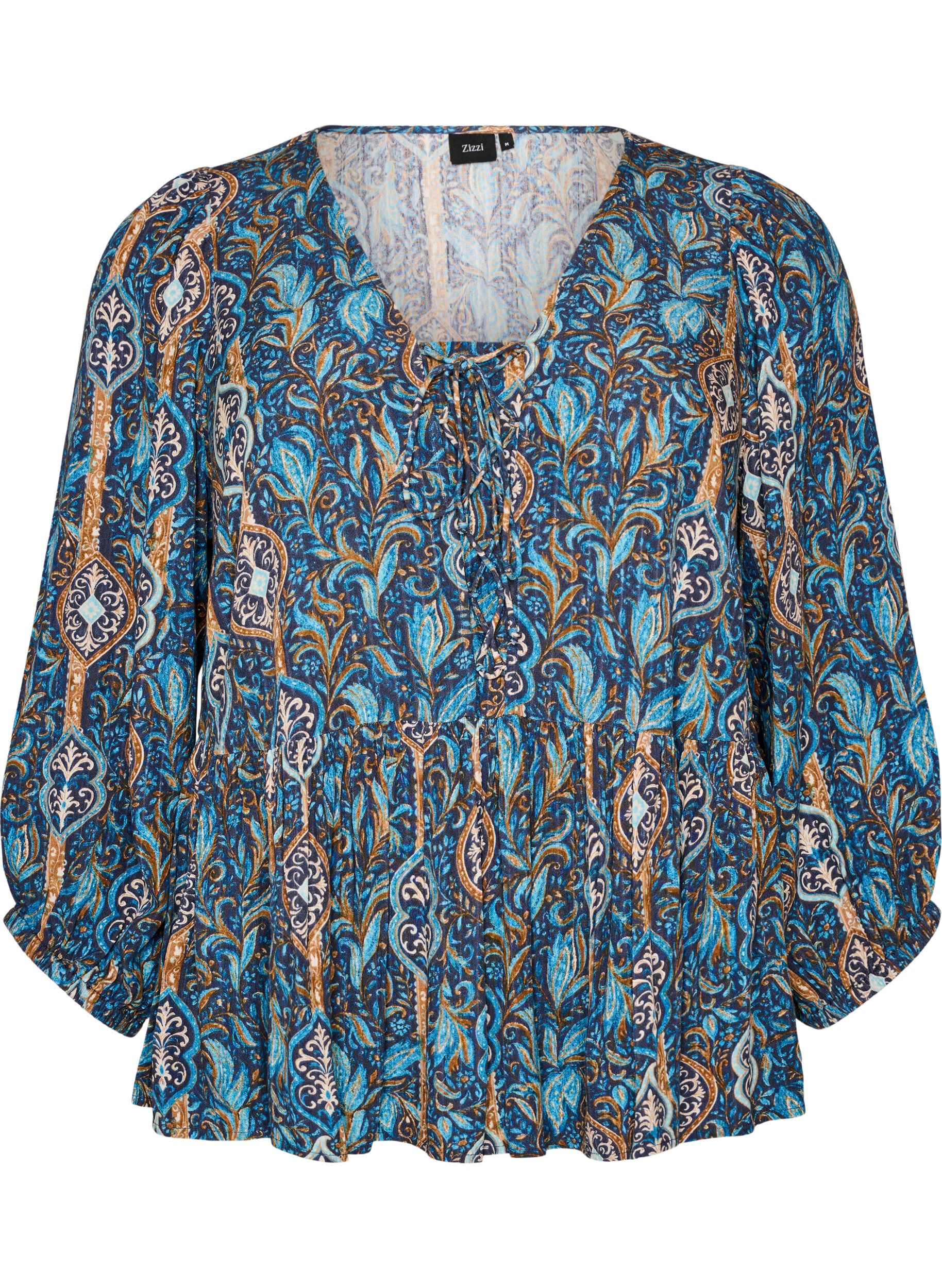 ZizziBlouse &agrave; imprim&eacute; cachemire et d&eacute;tails en dentelle, Bleu Clair, Packshot image number 0