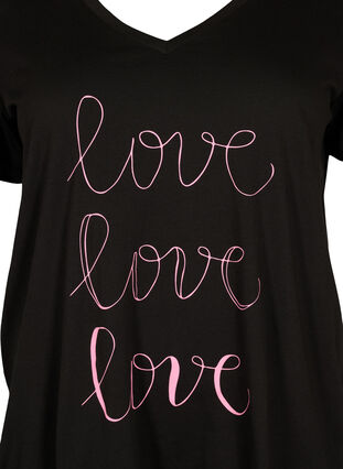 T-shirt en coton avec col en V et imprimé, Black W. Love, Packshot image number 2