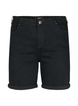 Korte spijkerbroek met strakke pasvorm en hoge taille, Black, Packshot image number 0