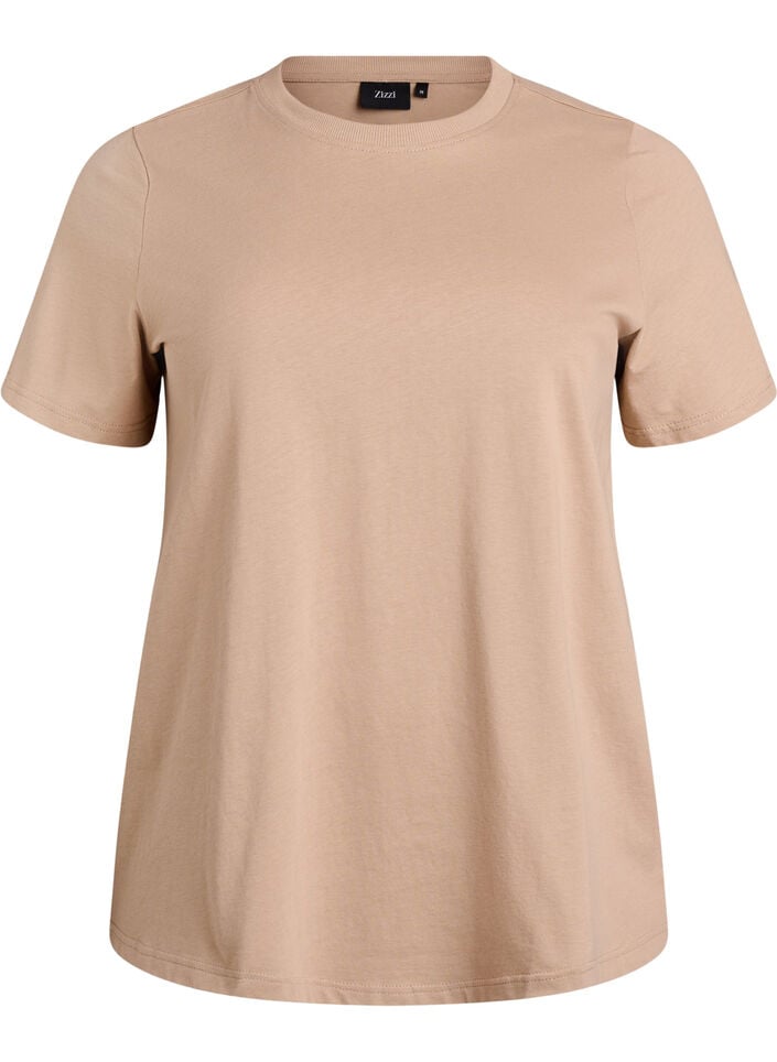 T-shirt basique en coton &agrave; col rond, Beige, Packshot image number 0