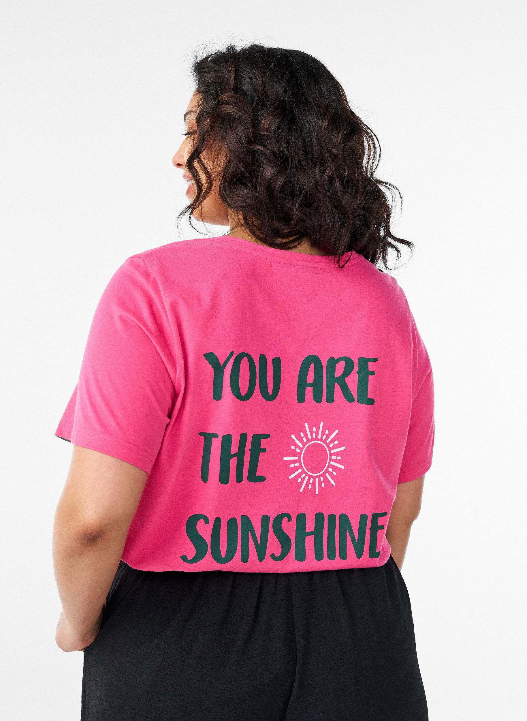 T-shirt met print, Roze, Model