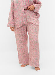 Pantalon de nuit en coton avec imprimé floral, Powder Pink, Model