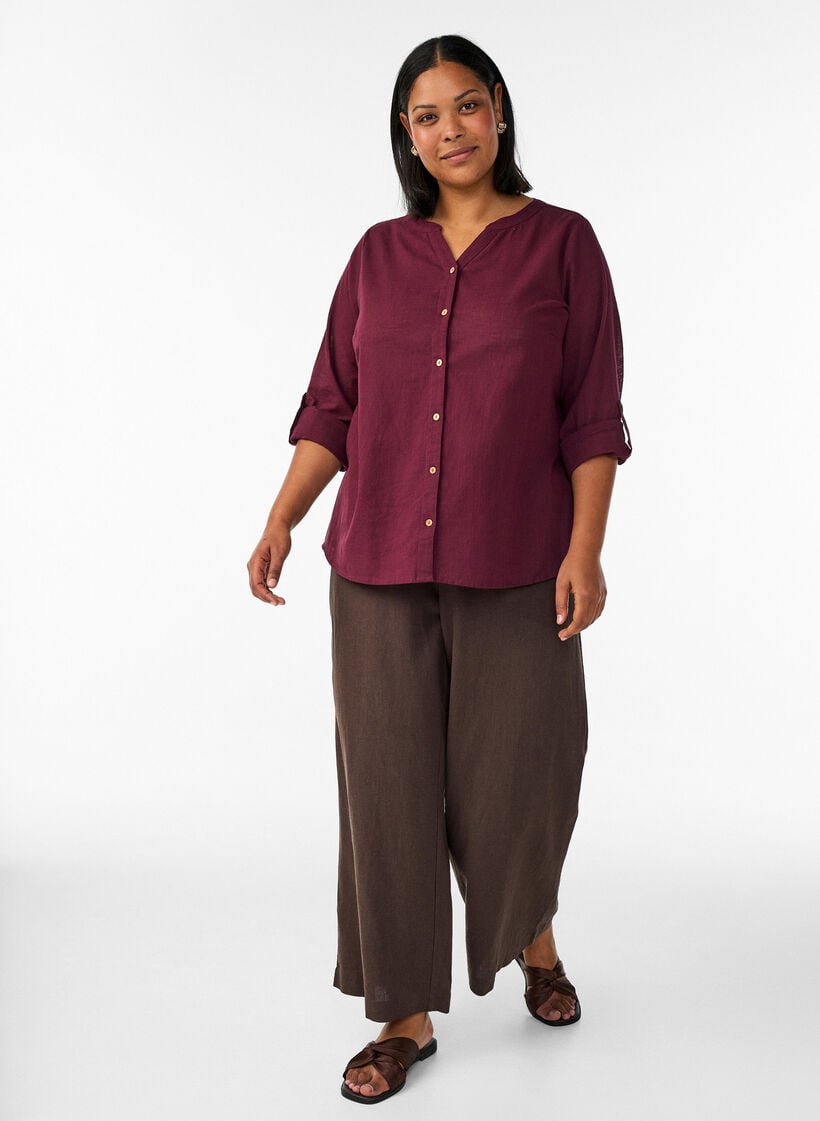 Katoenen blouse met een V-hals, Rood, Model image number 1
