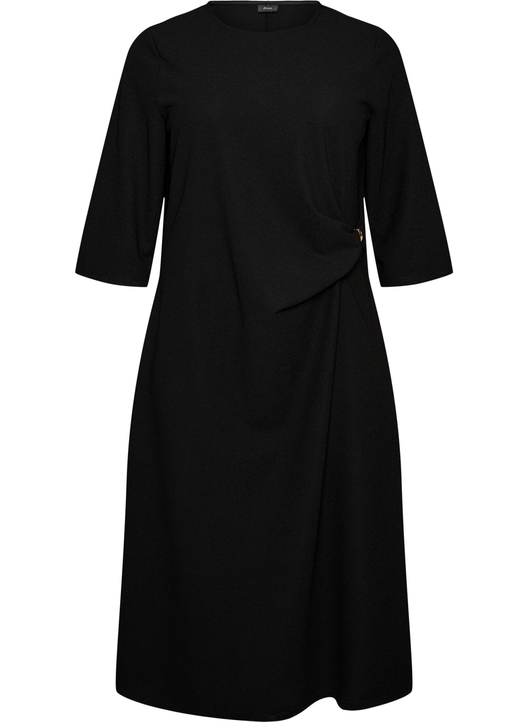 Jersey jurk met drapering en decoratieve gesp